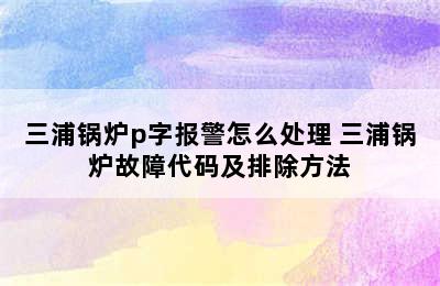 三浦锅炉p字报警怎么处理 三浦锅炉故障代码及排除方法